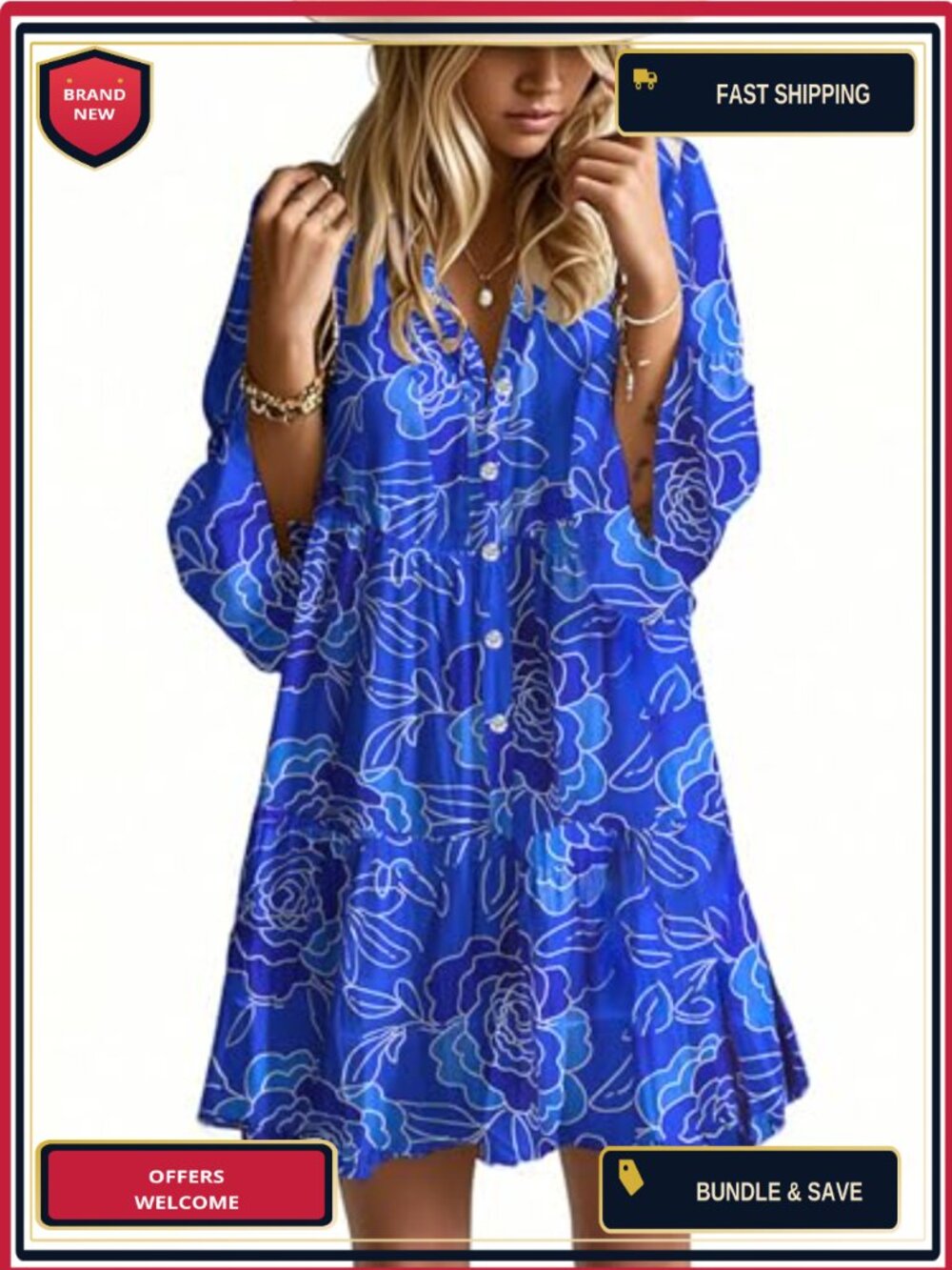 Flowy Ruffle Bell Sleeve V-Neck Tiered Babydoll Boho Floral Mini Dress